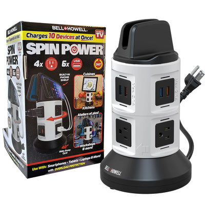 Bell+Howell Spin Power Strip Tower Surge Protector - 4 Outlets 6 USB Ports 40